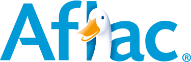 Aflac logo with blue text and a white duck’s head between the letters “f” and “l”; duck has an orange beak and blue eye. A registered trademark symbol appears after the “c.”
